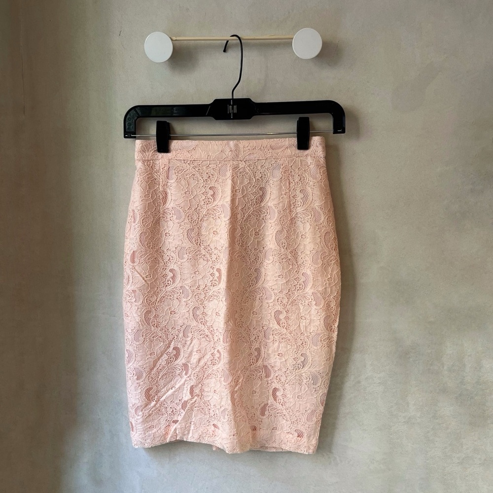Pink Laced Pencil Skirt